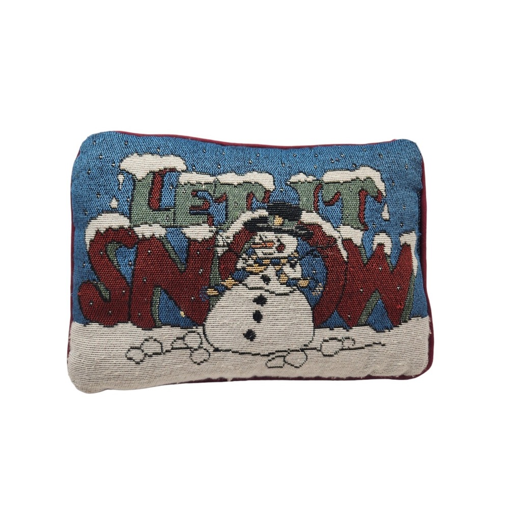 Vtg Tapestry Christmas Pillow Cottagecore Snowman Let It Snow 12x8x4 Flaws